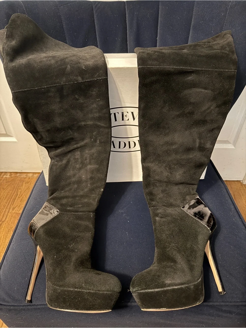 Steve Madden Black Suede Over-the-Knee Platform Stiletto Boots